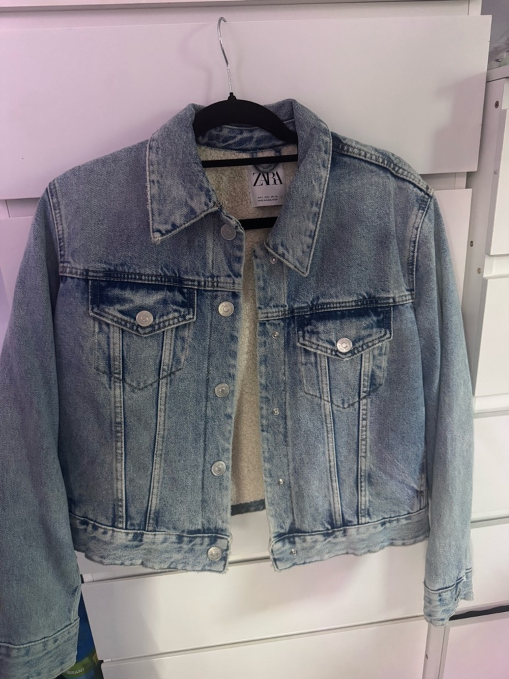 ZARA Light Blue Sherpa-Lined Denim Jacket